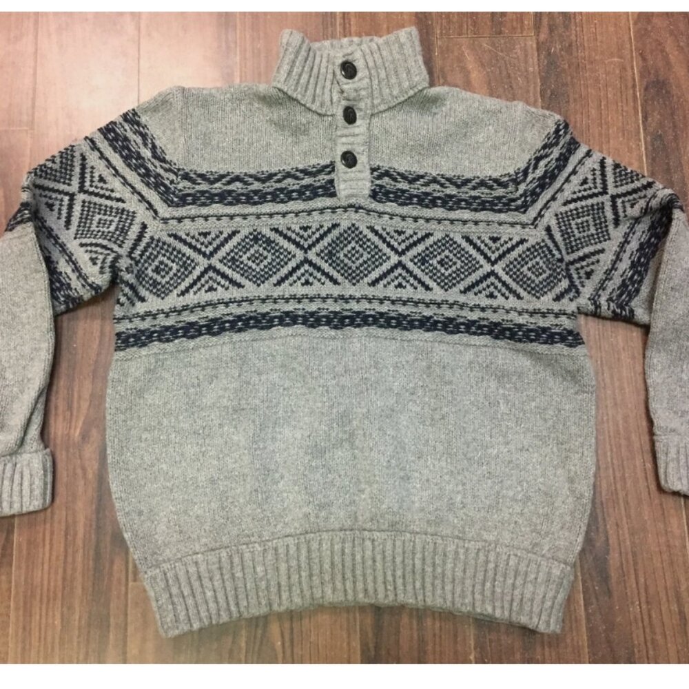Denver Hayes Grey Knit Thick Pull Over Sweater Large Washable Cotton/Nylon/Wool